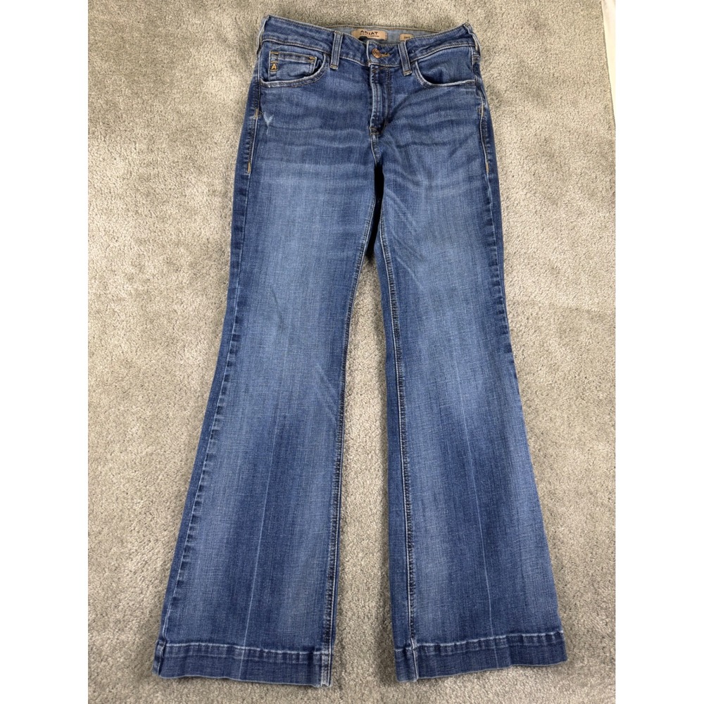 Ariat REAL Denim High Rise Slim Trouser Jeans Blue Medium Wash 28S Distressed